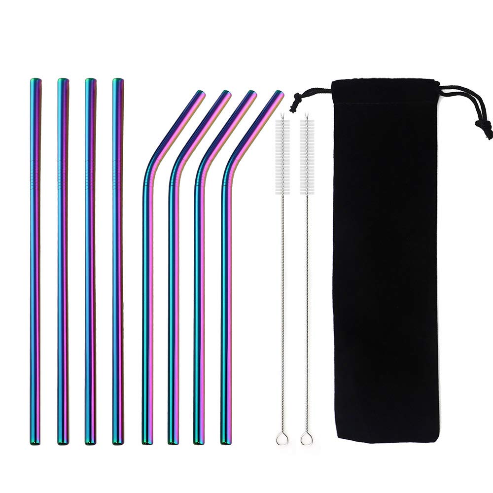 8pc Metal Straw Set Reusable 215mm Straw 304 Stainless Steel Drinking Straw with Brush Eco-Friendly Pink Straw For Mugs