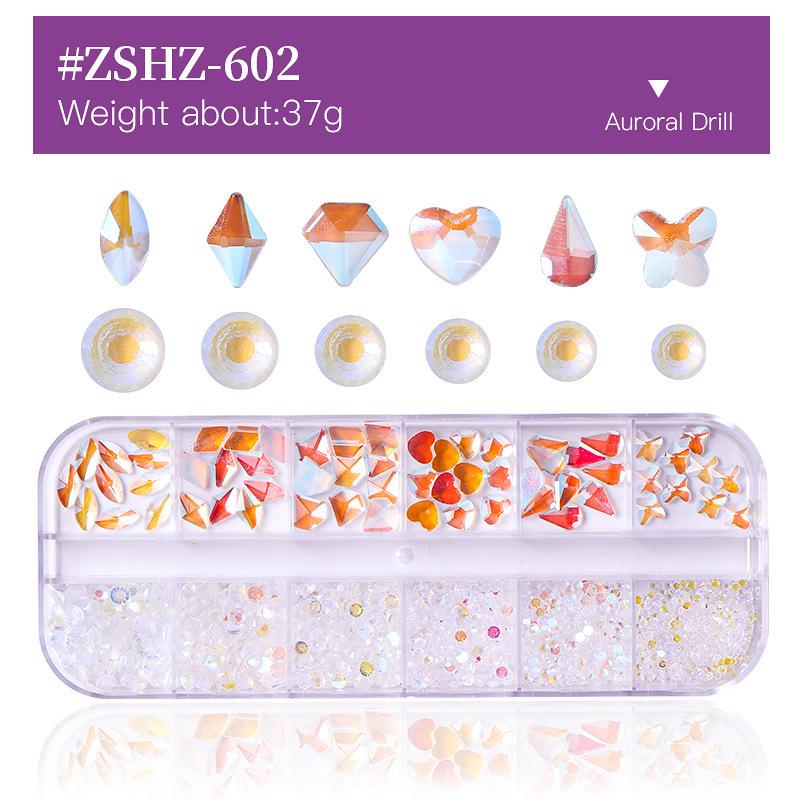 12 Grid Box Nail Art Rhinestone Flat Bottom Nail Art Special-Shaped Diamond Mixed Small Round Diamond Diy Nail Art Jewelry