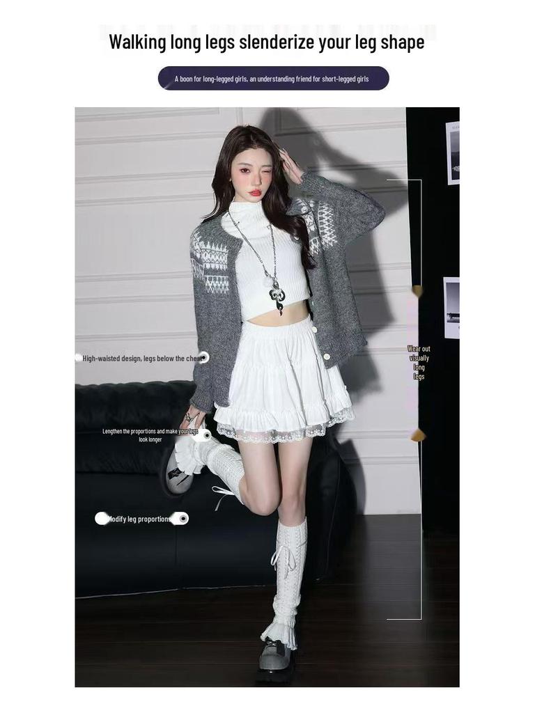 Lace-Trimmed A-Line Flare Skirt for Women - High Waist, Slimming, Sweet Style for Autumn/Winter 2025