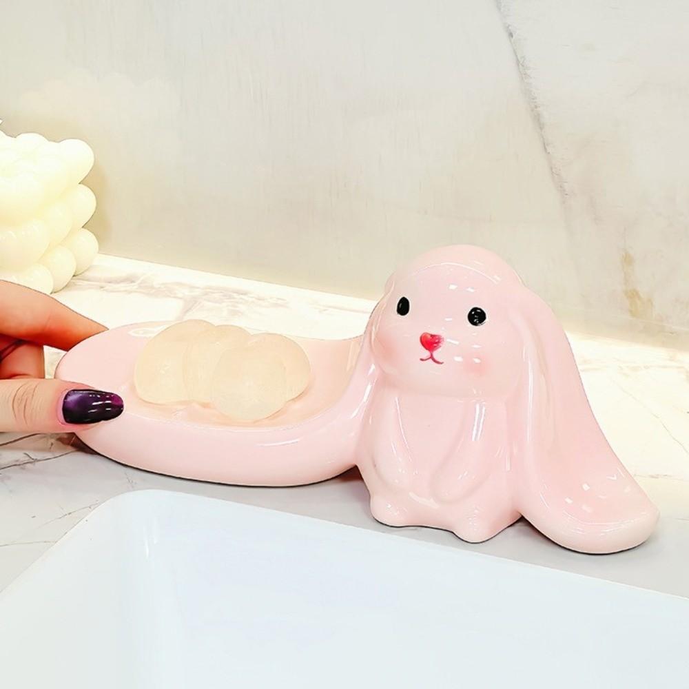 Cute Rabbit Soap Dish Soap Box Bathroom Decor Organizer Long Eared Rabbit Soap Holder  Kitchen