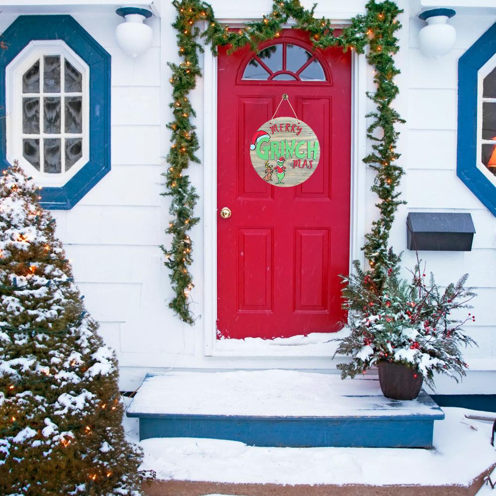 Christmas Welcome Door Sign Green Wooden Wreath for Front Door Wall Porch Indoor Outdoor Decor