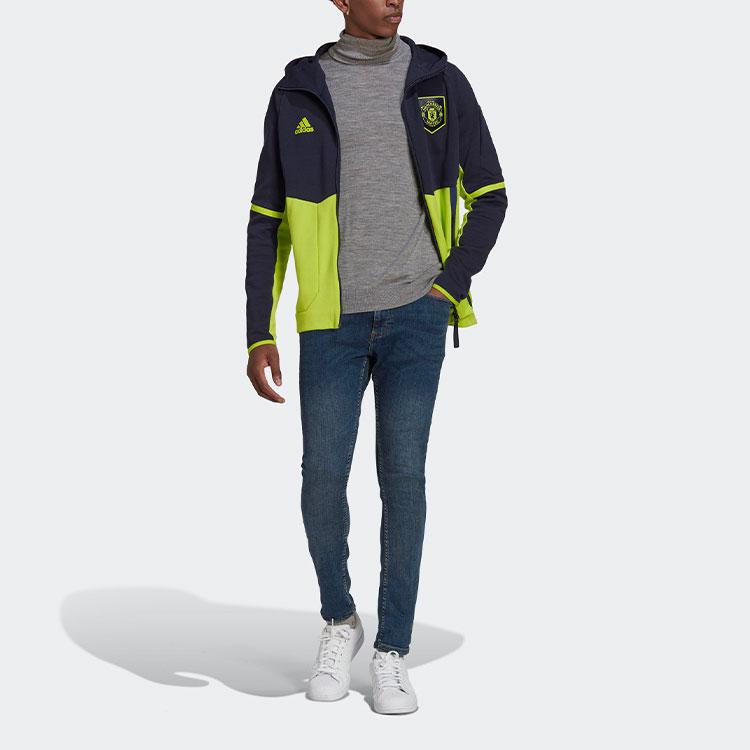 Adidas Rangli blokli kundalik to'g'ri kesimli uzun qisma kapyushonli futbol formasi 22/23 mavsum Manchester Yunayted erkaklar formasi Yashil HE6668