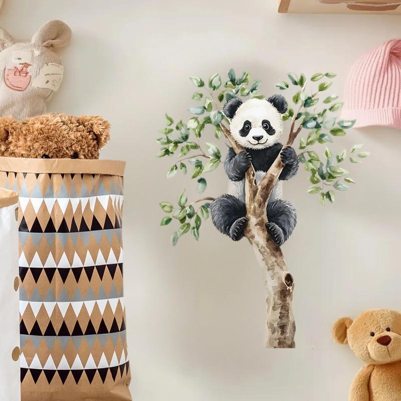Cartoon Cute Panda On Tree Branch Wall Stickers For Kids Room Decoration Children'S Wall Decals Pvc Home Decor