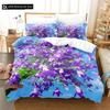 Lila Blumen Königin Bettwäsche Set Für Schlafzimmer Weich Modern Bettüberwürfe Bequem Kinder Bettbezug Steppdeckenbezug Und Kissenbezug