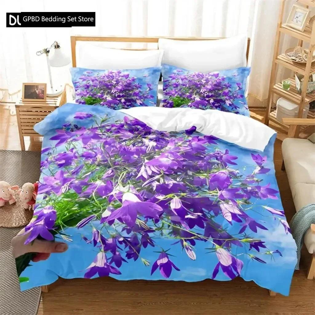 Lila Blumen Königin Bettwäsche Set Für Schlafzimmer Weich Modern Bettüberwürfe Bequem Kinder Bettbezug Steppdeckenbezug Und Kissenbezug