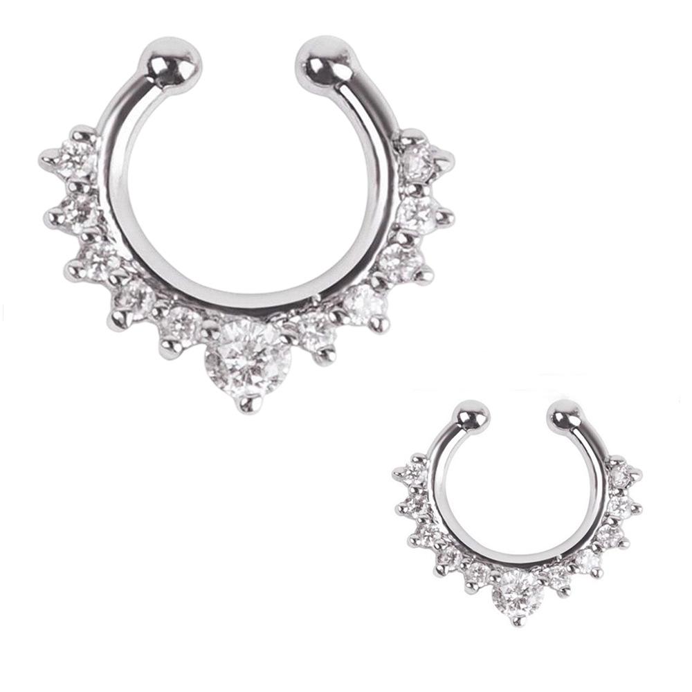 Alloy Diamond Faux Nose Ring Jewelry with No-Hole Clip Design