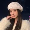 Striped Beret Autumn and Winter Hat Women's Big Head Circumference Fleece Warm Beret Fashion Versatile Painter Hat
