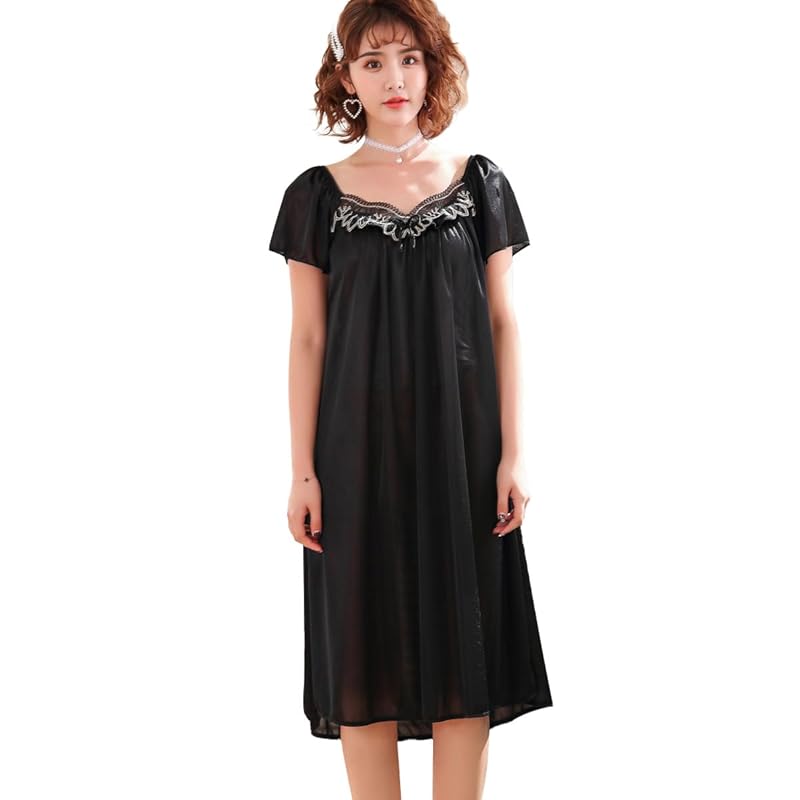 

[DiaGHP] negligee sexy room dress nightwear ladies lingerie Glossy Gorgeous cute chest design Below knee length