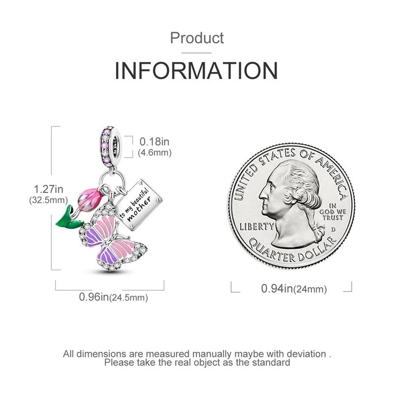 Charms Copper Pinkish-Purple Tulip Butterfly Pendants Fit Charms Plata Original Bracelet Beads Women Jewellery Making
