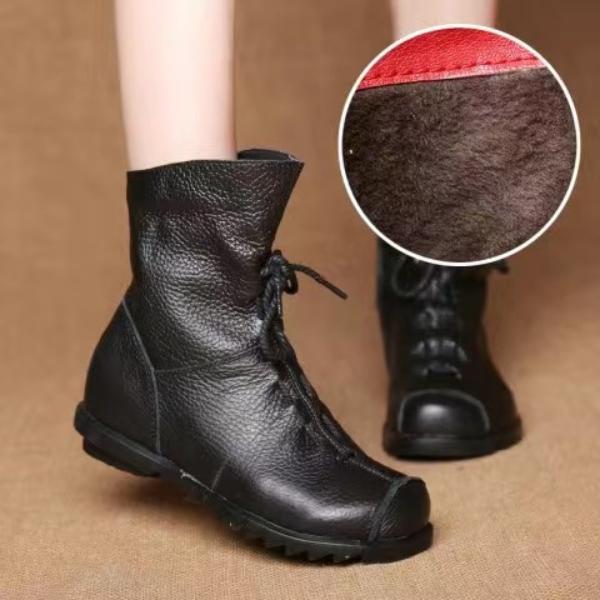 Dámské krátké kozačky z pravé kůže Plyš Retro Ležérní Podzim Zima Dámské Kozačky Voděodolné kožené teplé Sněhule
