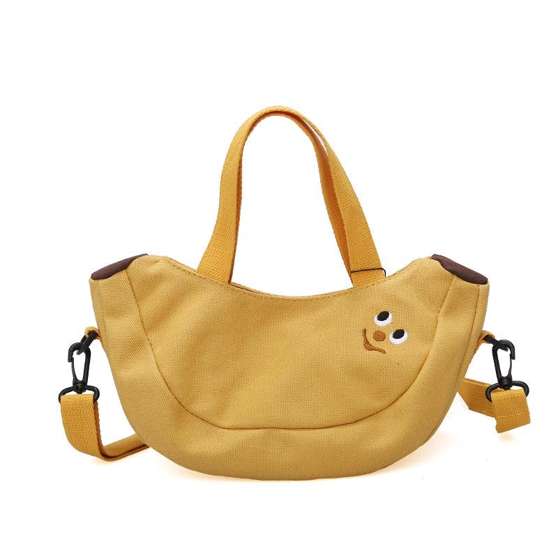 Милая мультяшная сумка-тоут на плечо с фруктами, бананом и яблоком, холщовая женская сумка-мессенджер с вышивкой через плечо, женская мини-сумочка, кошелек жёлтый