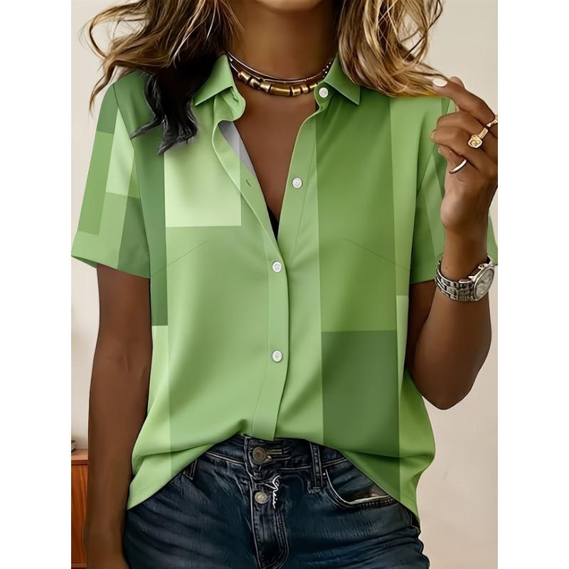 Simple and Personalized Love Print Summer Women's Plus Size Lapel Short Sleeved Shirt Fashionable Daily Versatile Casual Top