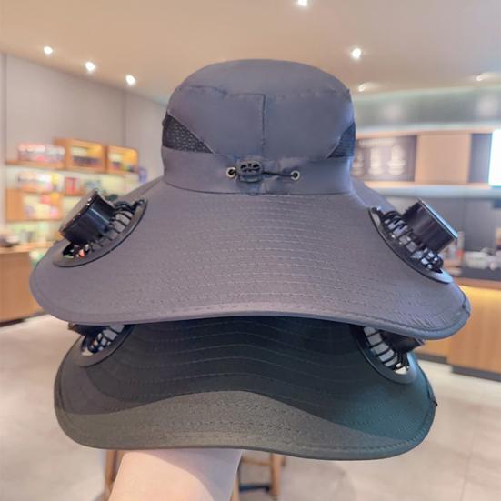 Men Sun Hat with Dual Power Supply Fan Design Three-Speed Wind Adjustable Wide Brim Fishing Hat Fishing Hiking Hat
