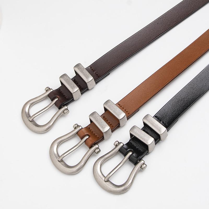 New Lady's Exquisite and High-end Business Commuting Leather Women's Belt with Horseshoe Buckle, Versatile Women's Belt, and Retro Cowhide