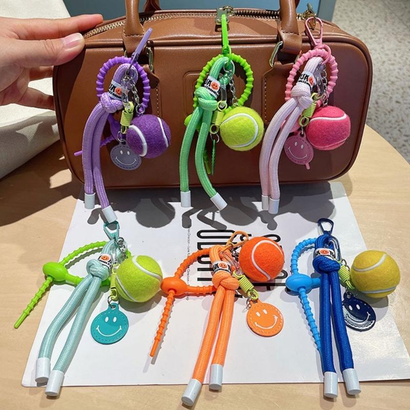 Smile Tennis Keychain For Backpack Decoration And Female Gift With Practical Nylon Rope Bags Pendant Bag Accesories