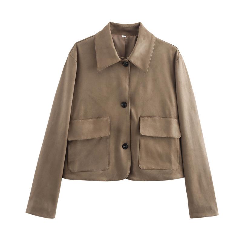 European and American Women s Fashion Suede Velvet Jacket Large серо-коричневый