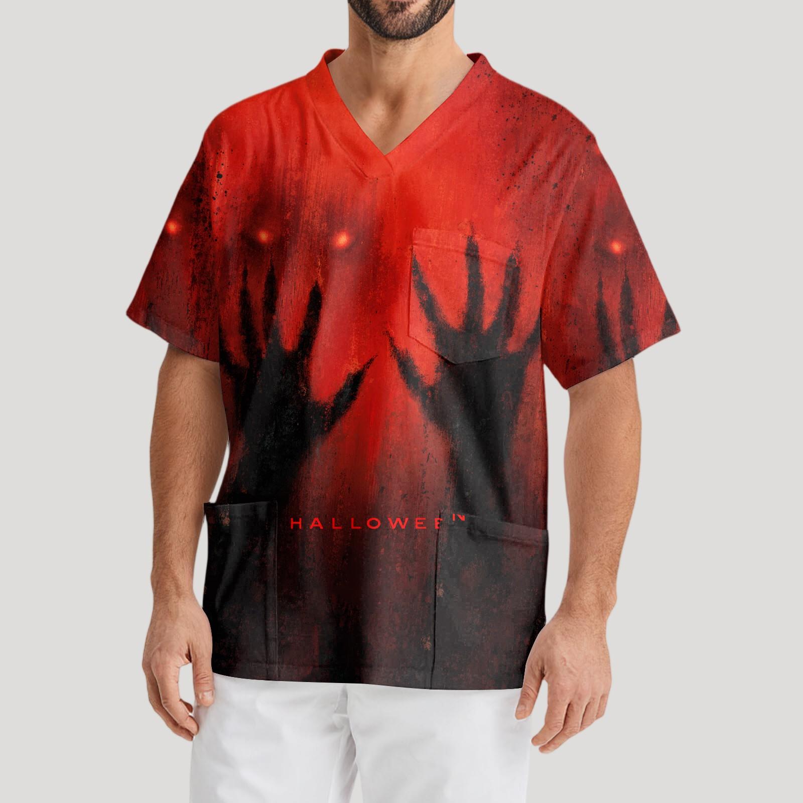 Мужская рабочая блузка с короткими рукавами и v-образным вырезом с принтом, топ с нагрудным карманом XXXXL