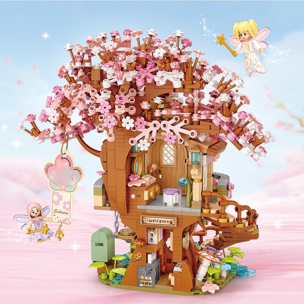 1149pcs Cherry Blossom Tree House Building Sets Flower Treehouse Micro Building Blocks Model Gifts For Girl Boys