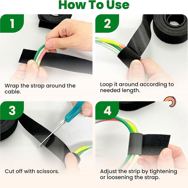1Meter Reusable Fastening Tape Cable Ties Wrap Double Sided Hook-and-Loop Cable Straps Management Tape Home Office Organizer