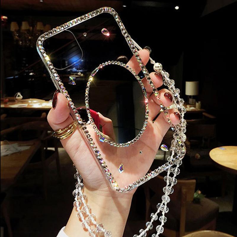

Apple 16Promax Mobile Phone Case Is Suitable For Iphone17 Colorful Rhinestone 14 Transparent 13 Lanyard 12Pro Mirror iPhone7/8/SE 2020