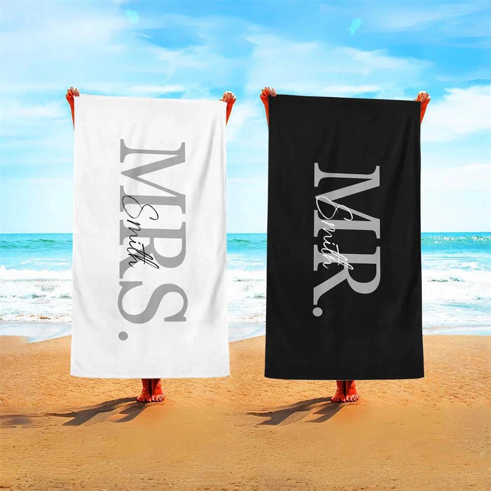 Asciugamano da Spiaggia Personalizzato con Nome Asciugamano da Spiaggia Mr & Mrs Regalo per Luna di Miele 2 Pezzi per Amanti Vibrazioni Estive Regalo di Matrimonio Asciugamano da Spiaggia Personalizzato