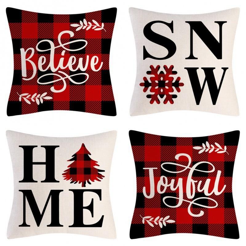 New Christmas Throw Pillow Cushion Home Decoration Short Plush Linen Printed Throw Pillow Cover