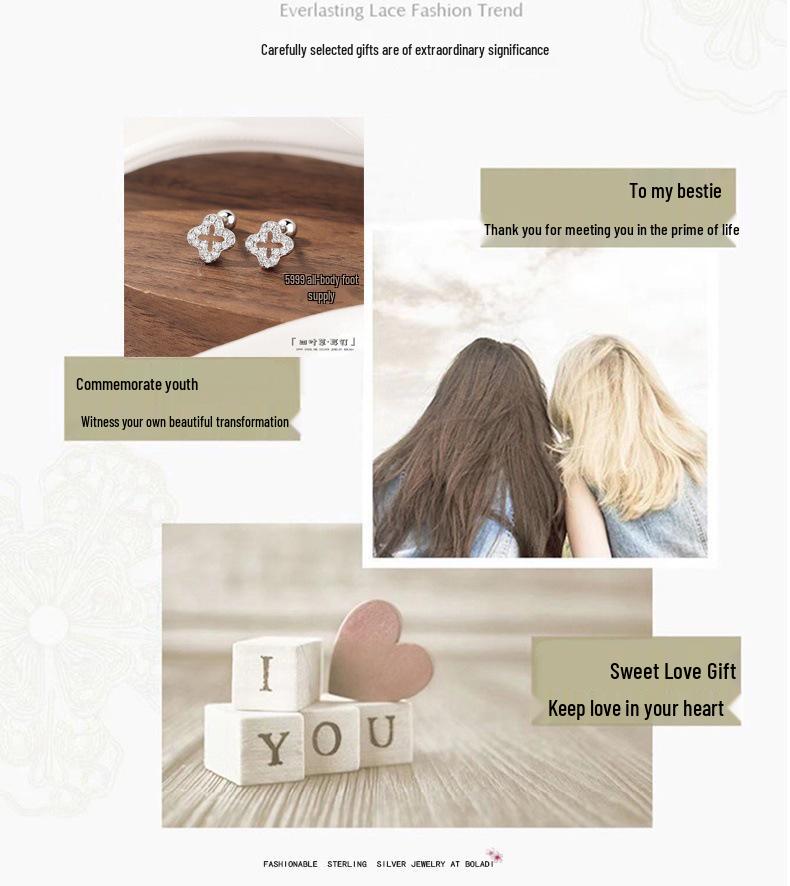 Sterling Silver Four-Leaf Clover Stud Earrings for Women - Comfortable for Sleeping