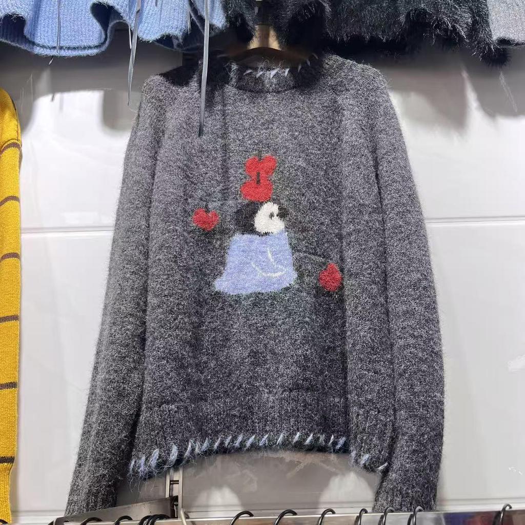 Korean Retro Penguin Jacquard Sweater: Women’s Loose Fit Knitwear