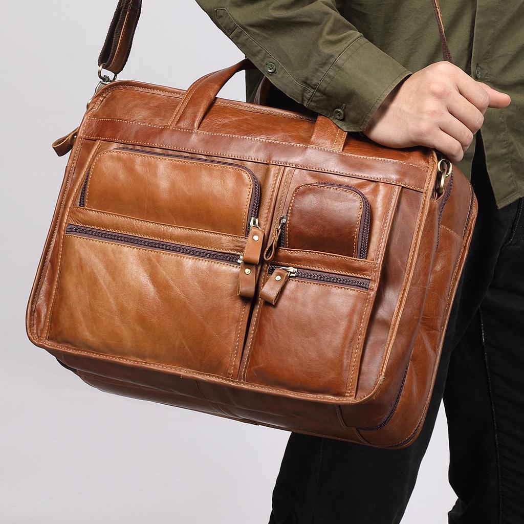 Men's 15.6" Genuine Leather Briefcase - Business Computer Shoulder Bag