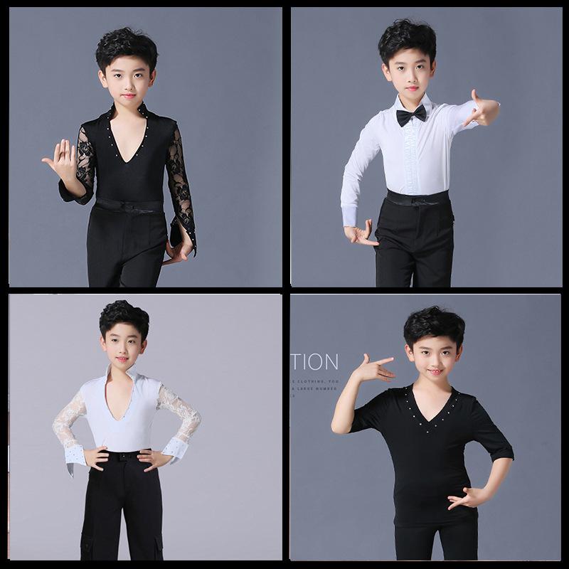 Boys' Latin Dance Performance Tops: Long & Short Sleeve Training Wear for Summer & Autumn Competitions & Exams