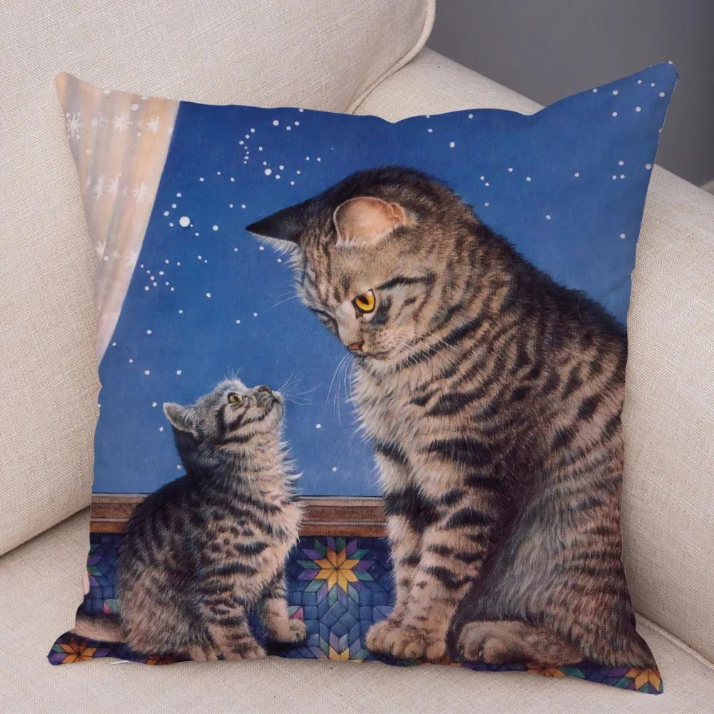 Pet cartoon animal pillowcase sofa home car  cute watercolor cat cushion cover decoration
