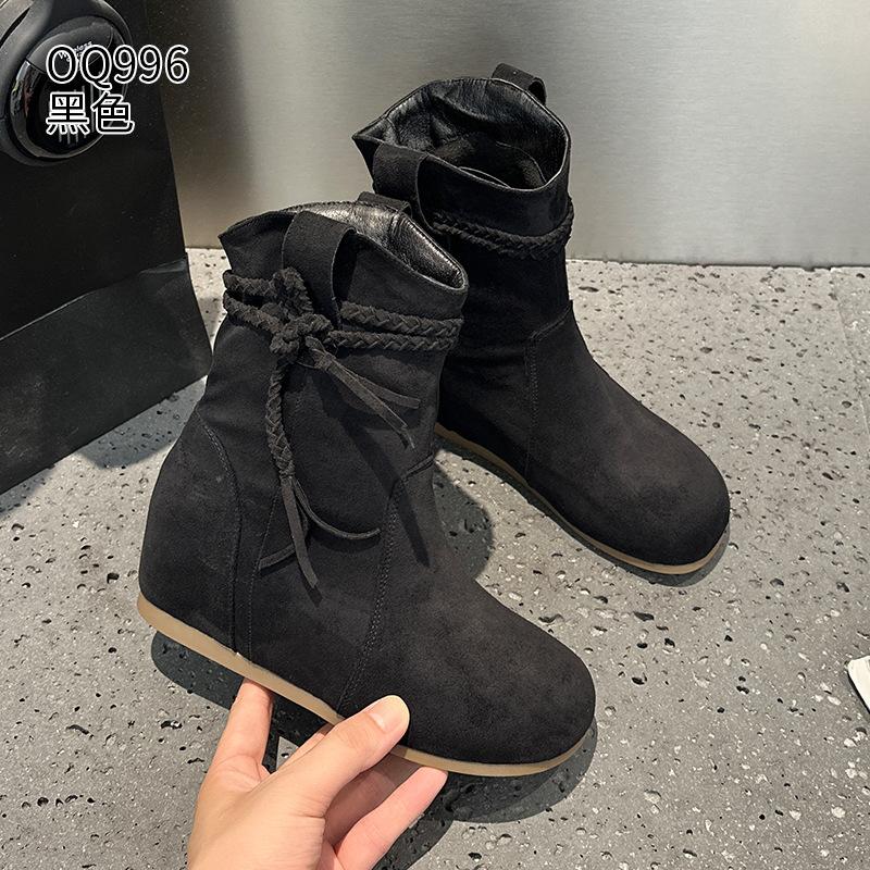 Short boots autumn new retro western boots flat-bottomed stacking boots casual fringed Martin boots