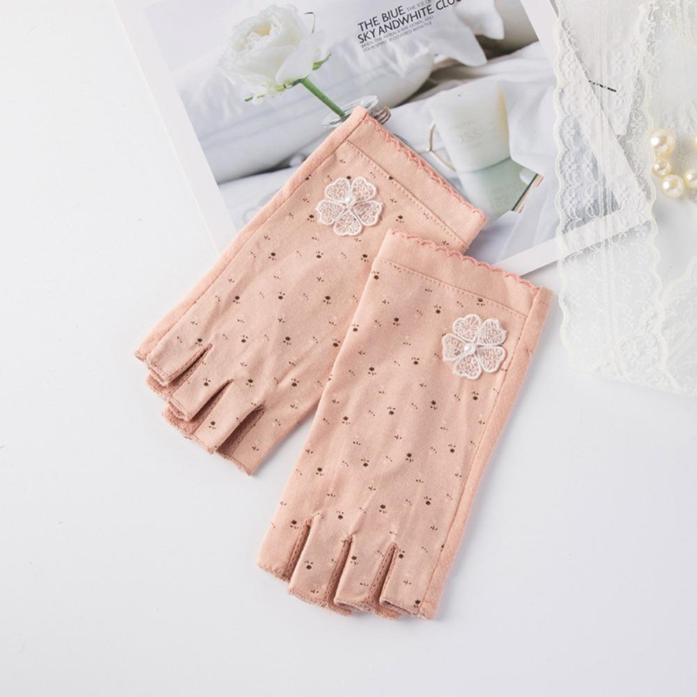Cotton Women Half-finger Gloves Anti-slip Driving Gloves Fashion Sunscreen Gloves  Outdoor Sports