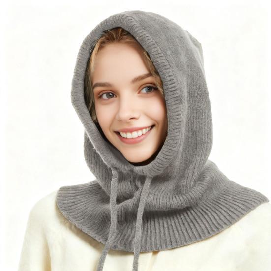 Écharpe Bonnet Couleur Unie Sangles Réglables Laine Chaud Cache-Cou Intégré Blocage de Température Hiver Extérieur Cyclisme Ski Coiffure