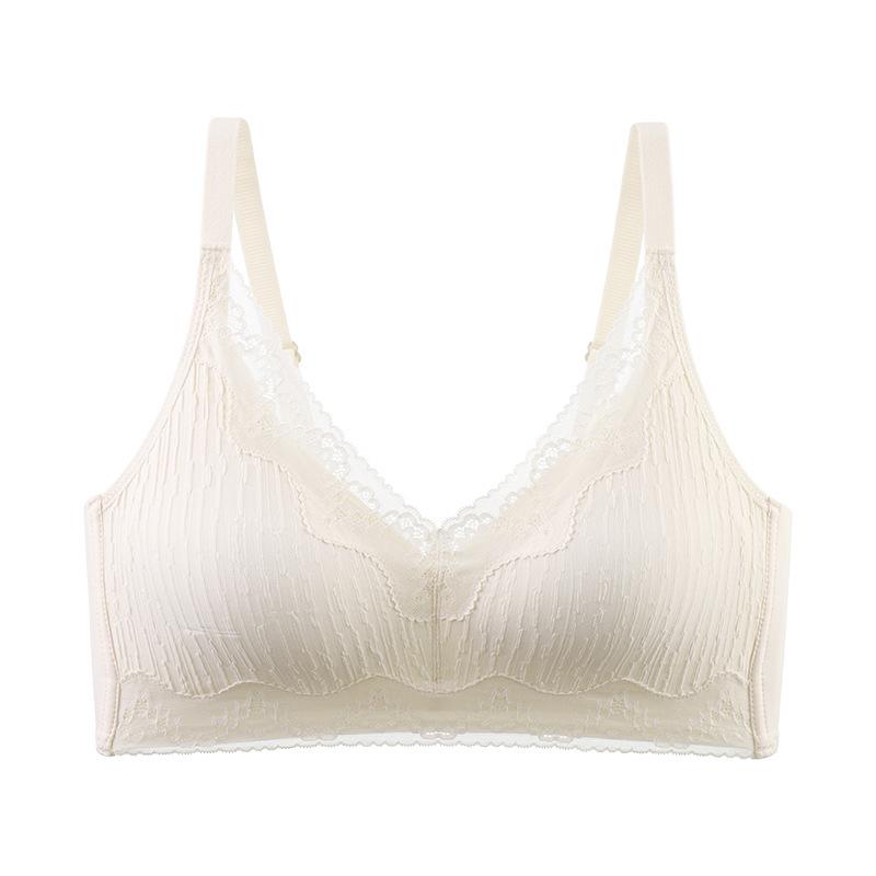Antibacterial Corrugated Lace Soft Support Strip Bra Lifting and Bust Fixing Water Drop Cup Underwear
