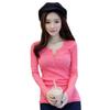 Women's Autumn Slim Fit Ribbed Long Sleeve T-Shirt with Half Open Collar