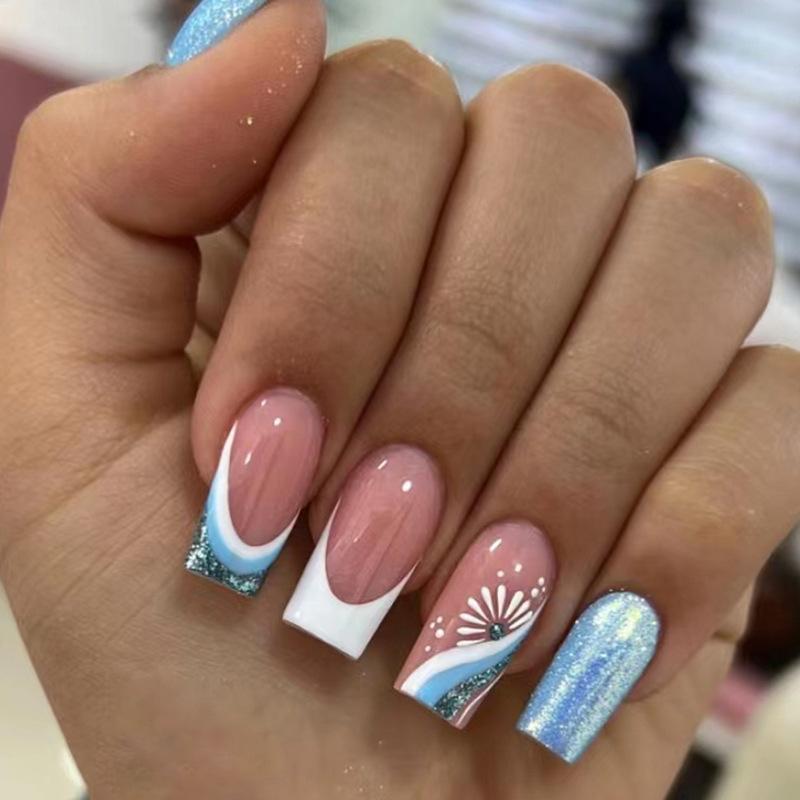 24 Stück Mandel Französische Press-On Nägel Abnehmbar Vollabdeckung Ballerina Falsche Nagelspitzen Für Damen Mädchen