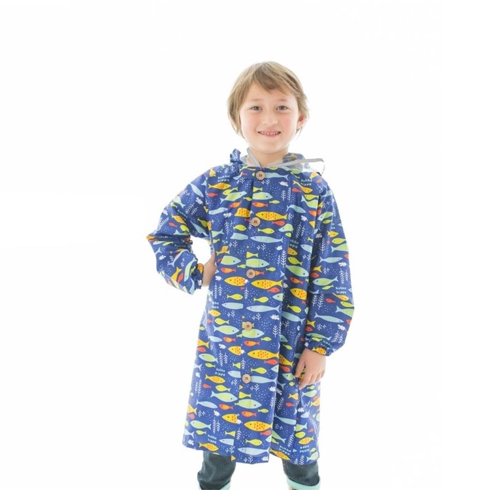 Ogawa Kukka Hippo Fish Design with Reflective Backpack with Storage and Adjustable Tucks for Wearing Over a Backpack Kids' Raincoat, 110cm, Tape,