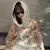 Breathable Thin Large Shawl Frog Button Sunscreen Headscarf Fashion Women Floral Scarf  Vacation
