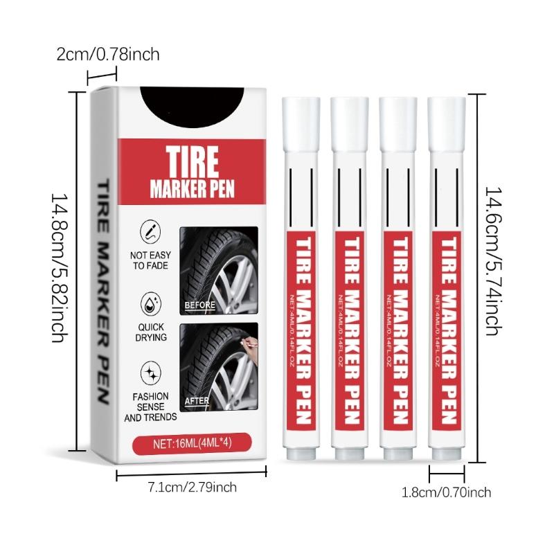 4PCS Ergonomic White Tire Paint Pens Marking Tool Weatherproof Tire Marking Kit For Automotive Motorcycle Bicycles Tires