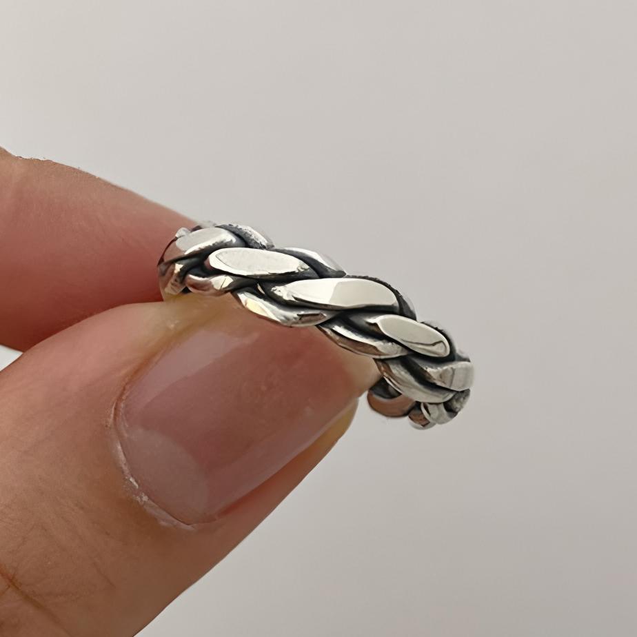 925 Sterling Silver Rings For Women Men Fine Jewelry Finger Adjustable Open Vintage Chain Ring For Party Birthday Gift