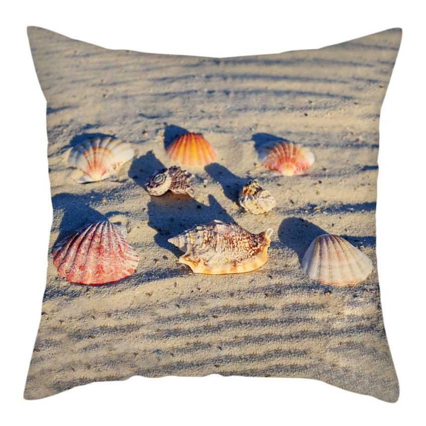 Beach Decoration Pillowcase Natural Landscape Starfish Conch Shell Printing Pillow Home  Sofa Cushion Cover 45x45cm