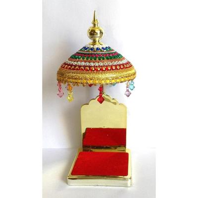 Versierde Verstelbare Parasol Chhatra met Hangende Kristallen voor Godenbeeld, Dashboard Auto Kantoor Bureau Tafel Huis Tempel Decor Showstuk,