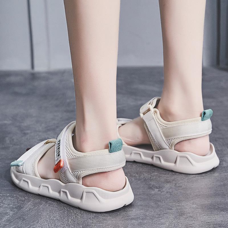 Sandalen Damen neue Damenschuhe Sommer, trendige vielseitige flache Schuhe Sport Klettverschluss