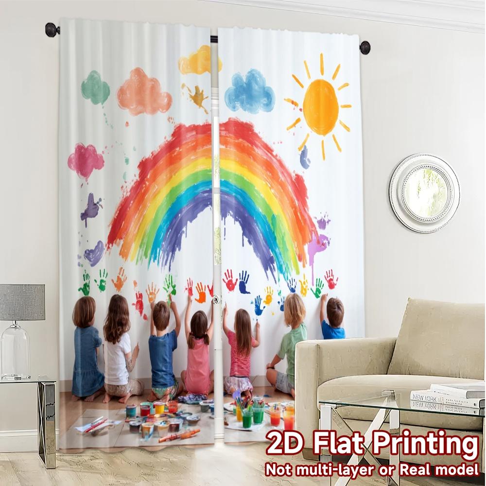 2pcs, 2D FLAT PRINTING Curtains (Without Rod) Rainbow Joy Popular Curtains Fabric Curtains Room Decor Use for Bedroom, Living