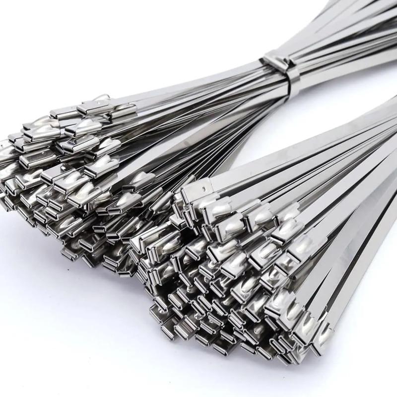 20-100PCS Heavy Duty Self-Locking Metal Cable Ties, Multi-Purpose Stainless Steel Zip Straps Fastening Rings for Exhaust Wrap & Cable Organizer
