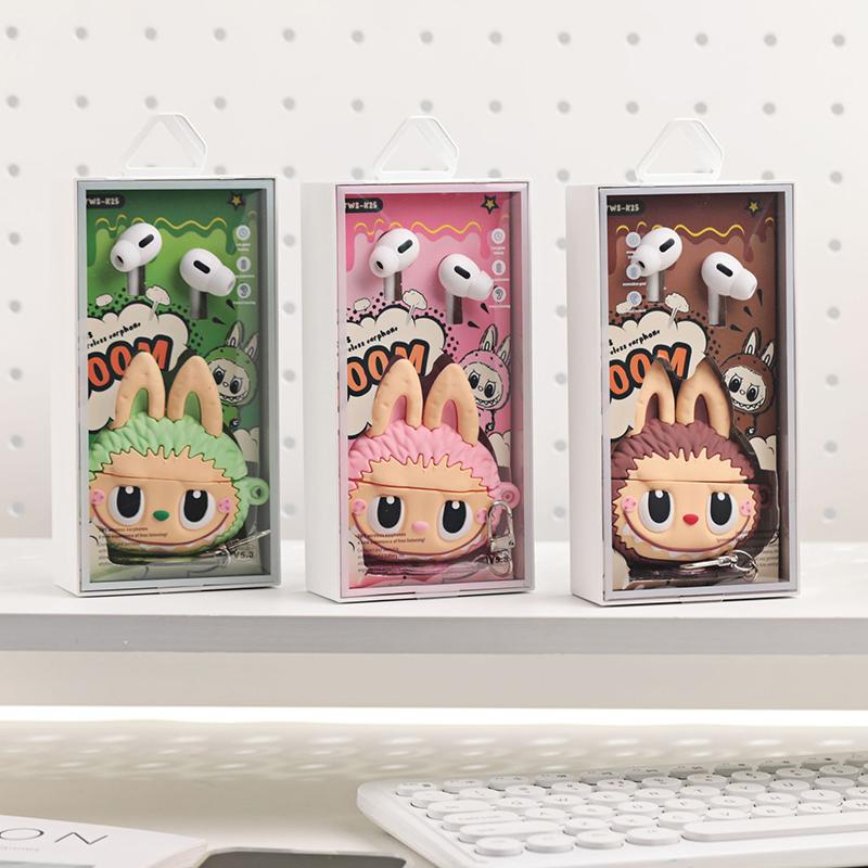 Cartoon Labubu Cute Wireless Earphone With Protective Case And Hanging Pendant Rope Bluetooth Earbuds Headphone Headset