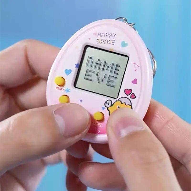 Cute Cartoon Handheld Virtual Pet Game Console With Keychain Portable Mini Electronic Pet Raising Machine Battery Powered