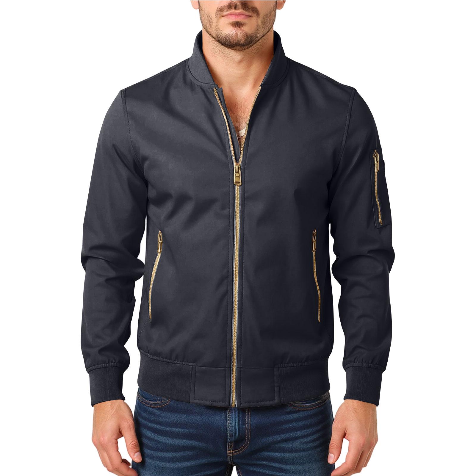 

Мужская Повседневная Куртка-Пальто со Стойкой Воротником и Молнией на Рукаве XL тёмно-синий