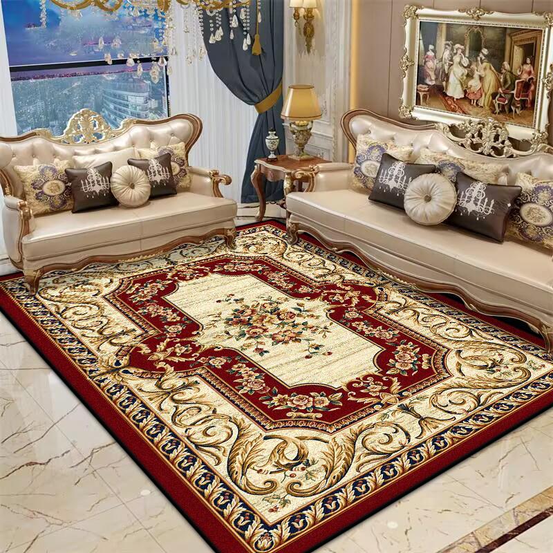 Persian Red Living Room Rug Antiskid Big Size Flower Design Bedroom Decoration Carpet Soft Entrance Door Mat Machine Washable